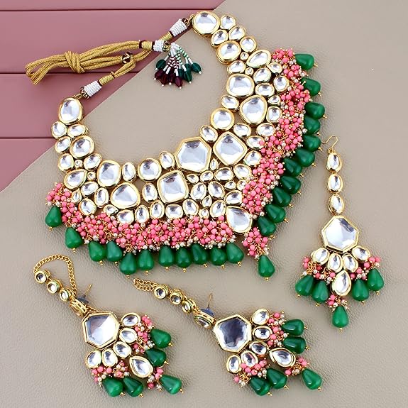 Jewellery 18K Gold Plated Multicolor with Monalisa Drop Bridal Set for Girls & Women - Rajputtrade