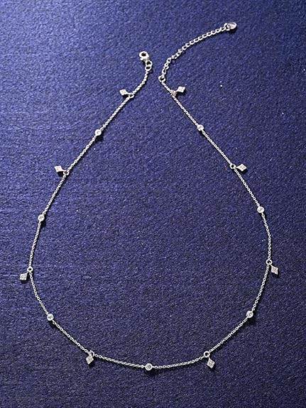 925 Sterling Silver Charm Minimal Necklace Chain | Rhodium Plated, Swiss Zirconia | Gift for Women Girls Wife Girlfriend - Rajputtrade