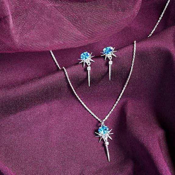 925 Sterling Silver Dolores Pendant Earring Chain Jewellery Set | Rhodium Plated, Swiss Zirconia | Gift for Women & Girls - Rajputtrade