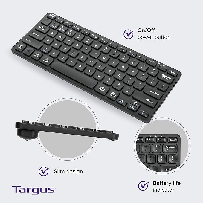 Targus AKB862 Compact Multi-Device Bluetooth® 5.1 Keyboard (Black),DefenseGuard™ Antimicrobial Protection*,Multi-Device connectivity for up to 3 Devices,for Windows/Mac/Android/Laptop/PC/Tablet/Phone - Rajputtrade