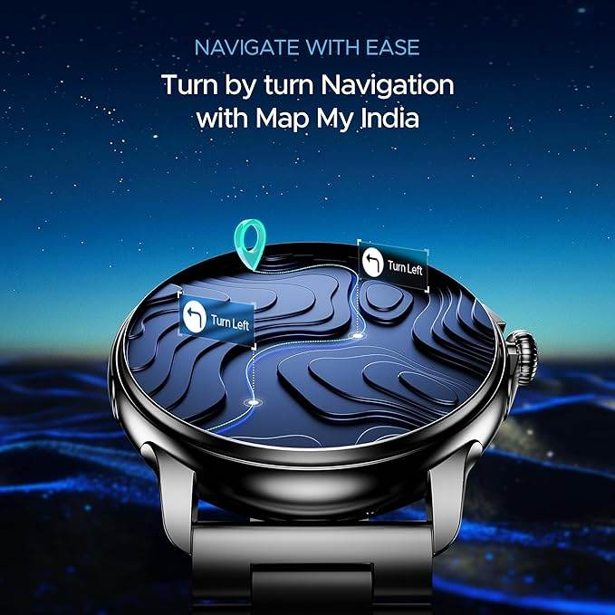 boAt Lunar Oasis w/TBT Navigation, Watch Face Studio, 1.43" (3.6 cm) AMOLED Display, Men & Women(Steel Black) - Rajputtrade