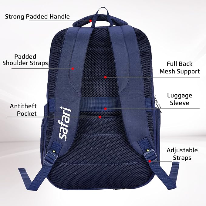 Safari Spade 34L Formal Laptop Backpack with Raincover, Antitheft Pocket, 3 Compartments, Front Pocket, Smart Trolley Sleeve, Office Bag, College Backpack, Travel Bag, School Bag - Rajputtrade