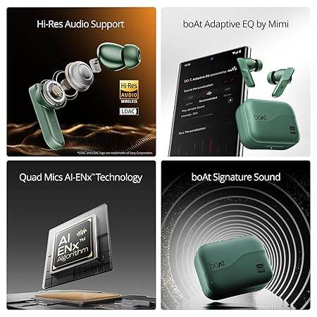 boAt Airdopes 800 HiDef, Hi-Res Audio LDAC, 4Mic ENx, App Support, ASAP Charge, IPX5, Low Latency, Dual Pairing, BTv5.3, Bluetooth TWS in Ear Earbuds Wireless Earphones (Emerald Green) - Rajputtrade