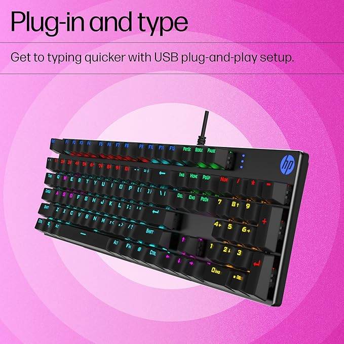HP Gk400F Mechanical USB Gaming Keyboard,Dust & Spill Resistant,RGB Backlit Keys,Metal Panel,Full-Sized Keyboard Design - Rajputtrade
