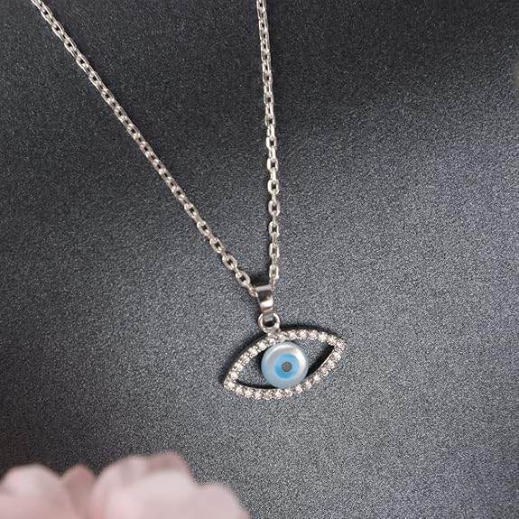 925 Sterling Silver Evil Eye Halo Pendant Necklace | with or Without Chain | Gift for Women and Girls - Rajputtrade