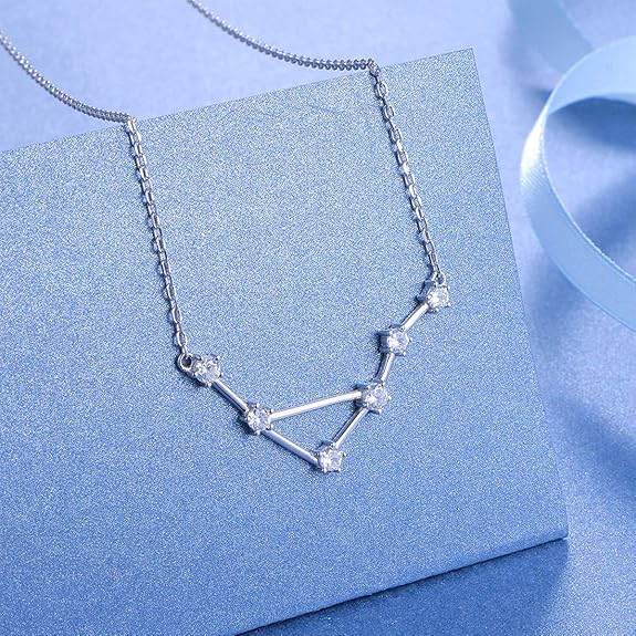 925 Sterling Silver Horoscope Astrology Star Constellation Zodiac Sign Pendant with Chain Birthday Gift for Women and Girls - Rajputtrade