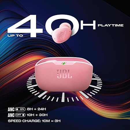 JBL Wave Buds 2 Ear Buds Wireless BluetoothV5.3, Active Noise Cancellation Earbuds,Multi Connect, App for Customized Extra Bass Eq, Relax Mode,Speed Charge, 40H Playback, Fast Pair, 4 Mics,IP54(Pink)