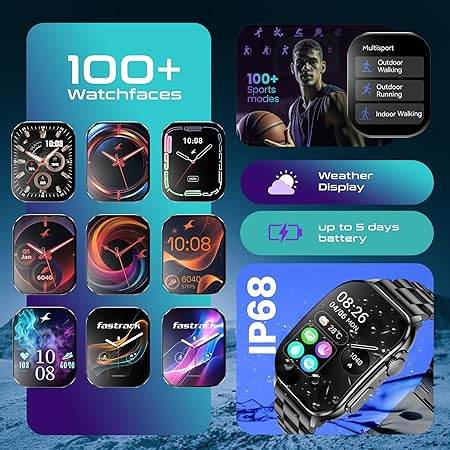 Fastrack Astor FS2 Pro Smart Watch, 1.96” AMOLED Display, 410 * 502 Pixel Resolution, Upto 5 Day Battery, IP68 (Black) - Rajputtrade
