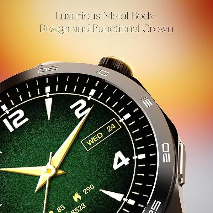 boAt Enigma Radiant Men's Luxury Watch w/Functional Crown, Upto 6 Days Battery, 1.43"(3.63 cm) AMOLED Display Smart Watch (Olive Green) - Rajputtrade