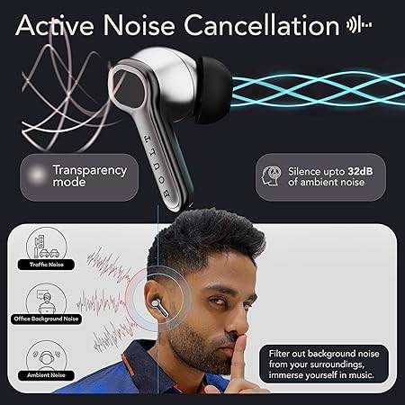 Boult Audio Z40 Ultra Truly Wireless in Ear Earbuds with 32dB Active Noise Cancellation, 100H Playtime (Silver) - Rajputtrade