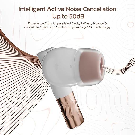 boAt Nirvana Zenith Truly Wireless in Ear Ear Buds w/Dolby Audio, 50dB ANC, Adaptive EQ Powered by Mimi, 6-Mic AI-ENx™, 50 Hrs. Playback & Hearables App Support(Celestial White) - Rajputtrade