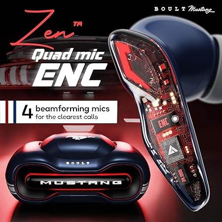 Boult x Mustang Torq Wireless in Ear Earbuds with 50H Playtime, App Support, Quad Mic ENC, 45ms Low Latency (Blue) - Rajputtrade
