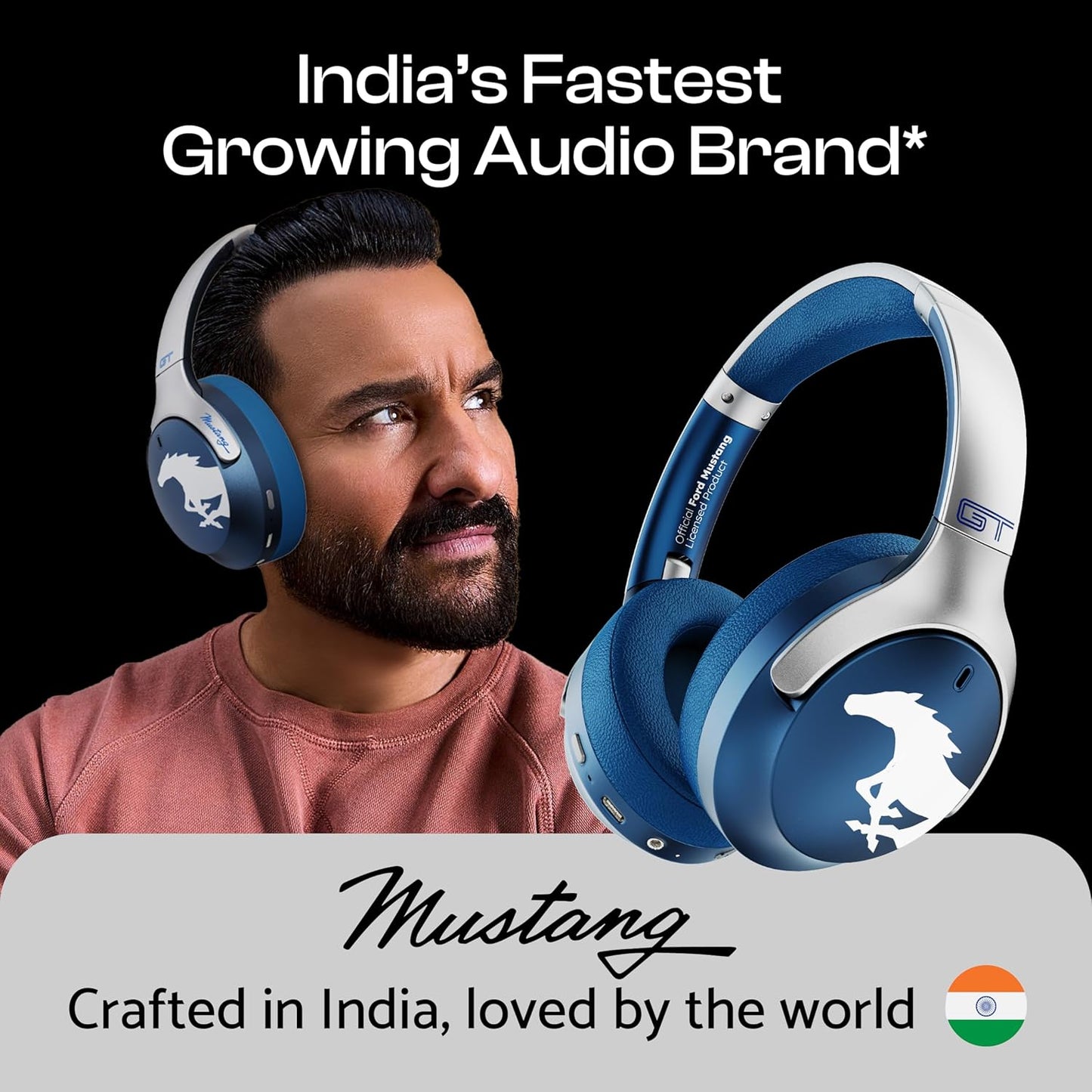 GOBOULT X Mustang Q Over Ear Bluetooth Headphones with 70H Playtime, 40mm Bass Drivers, Zen ENC Mic, Type-C Fast Charging, 4 EQ Modes, Bluetooth 5.4, AUX Option, IPX5 Wireless Headphones