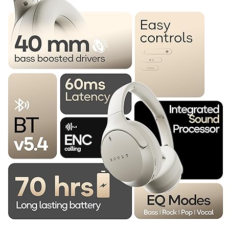 Q Over Ear Bluetooth Headphones with 70H Playtime, IPX5 headphones wireless with mic (Black) - Rajputtrade