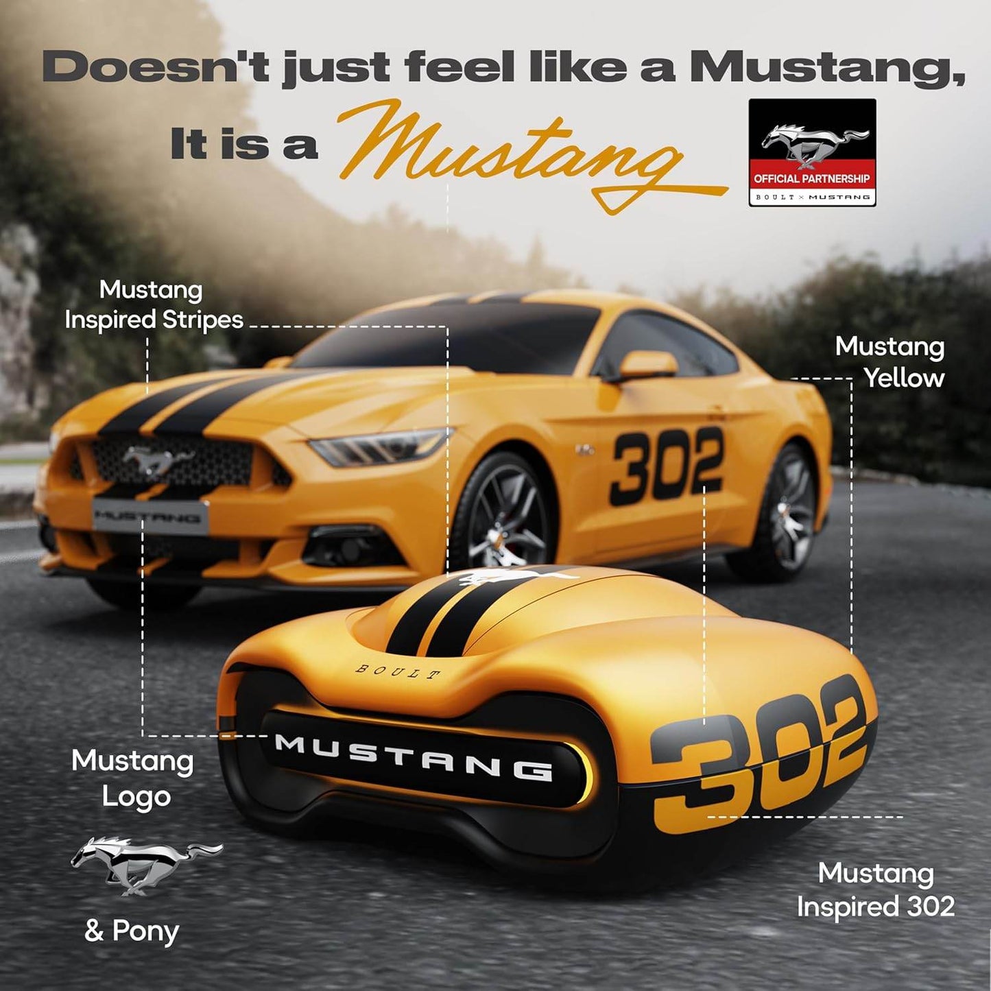 Boult X Mustang Newly Launched Torq TWS Earbuds with 60H Playtime, App Support, 4 Mics ENC, 45ms Low Latency (Yellow) - Rajputtrade