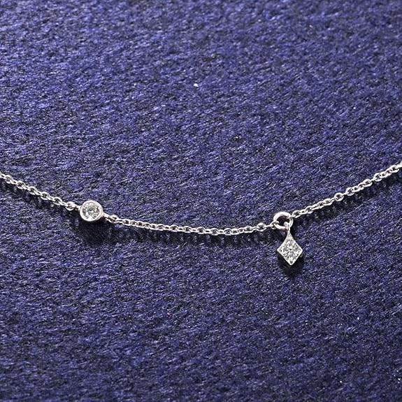 925 Sterling Silver Charm Minimal Necklace Chain | Rhodium Plated, Swiss Zirconia | Gift for Women Girls Wife Girlfriend - Rajputtrade