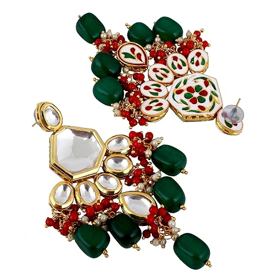 Meenakari 18K Gold plated Multi color Uncut dibbi Kundan Combo Necklace Set - Rajputtrade