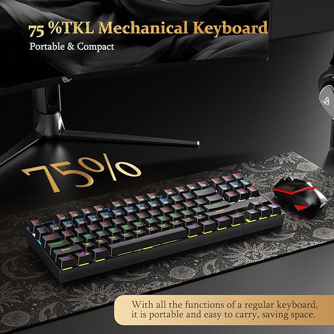 Redragon Kumara K552 Rainbow LED Backlit TKL Ten Key-Less Mechanical Wired Gaming Keyboard Without Numlock Keys (Black) - Rajputtrade