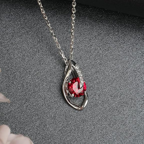 925 Sterling Silver Blood Red Eye Pendant Chain Jewellery Set | Rhodium Plated, Swiss Zirconia | Gift for Women & Girls