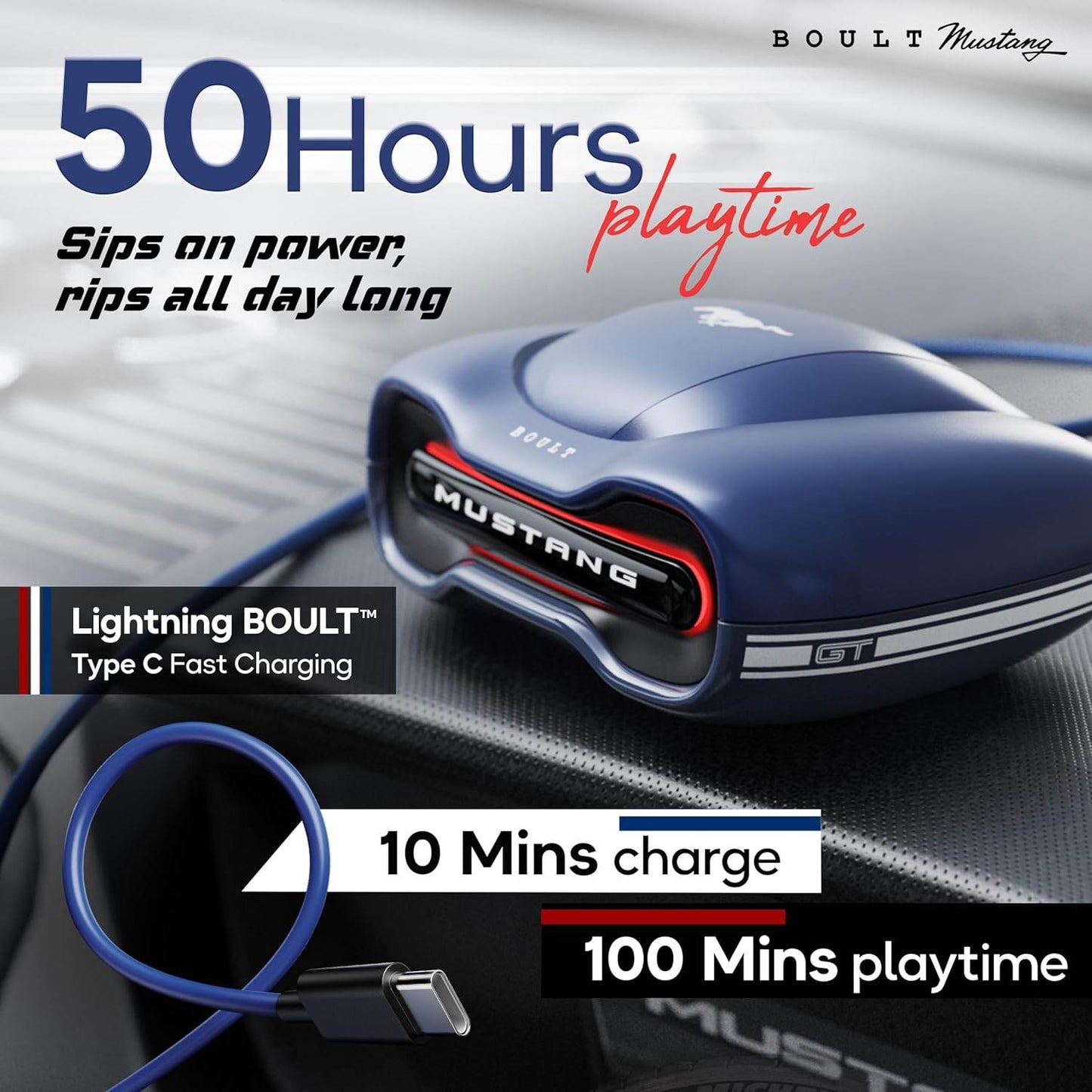 Boult x Mustang Torq Wireless in Ear Earbuds (Navy Blue) - Rajputtrade