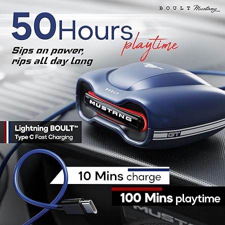 Boult x Mustang Torq Wireless in Ear Earbuds with 50H Playtime, App Support, Quad Mic ENC, 45ms Low Latency (Blue) - Rajputtrade
