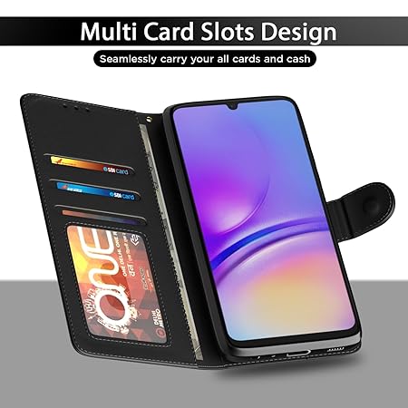 Samsung Galaxy A05 / M05 / F05 | Flip Cover Leather Finish (Flip Black) - Rajputtrade