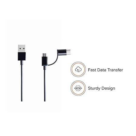 2-in-1 USB Cable 100cm Black | Multipurpose Cable which Supports Both Type C & Type B | 480Mbps Speed - Rajputtrade