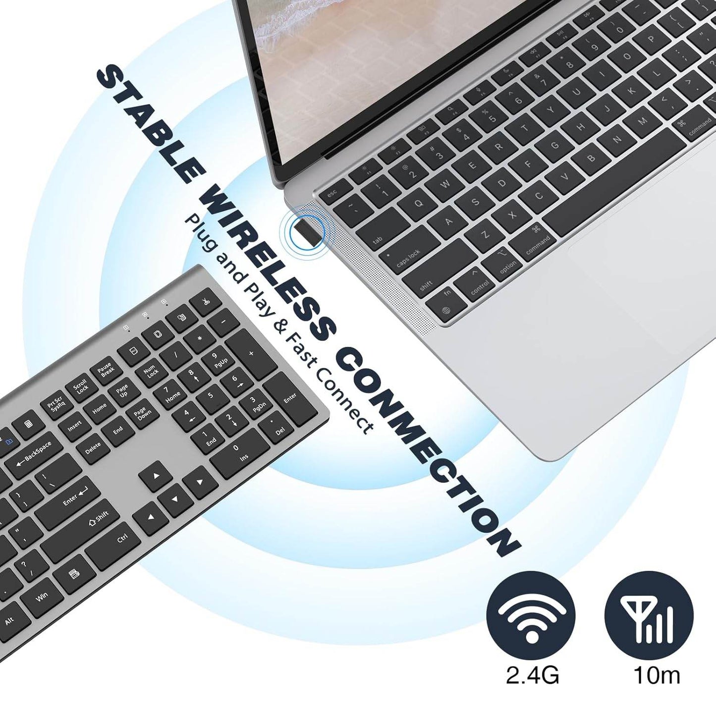 cimetech Rechargeable Wireless Keyboard, 2.4G USB Full Size keyboard. - Rajputtrade