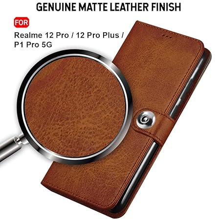 Realme 12 Pro / 12 Pro Plus 5G / Realme P1 Pro 5G | Genuine Leather Finish (Flip Brown)