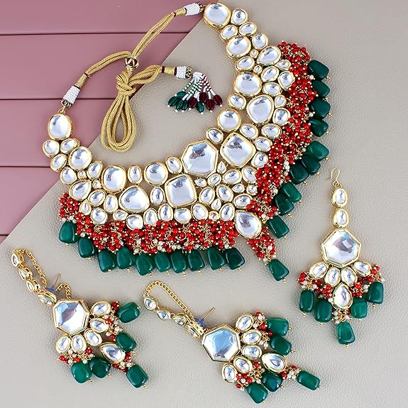 Meenakari 18K Gold plated Multi color Uncut dibbi Kundan Combo Necklace Set - Rajputtrade