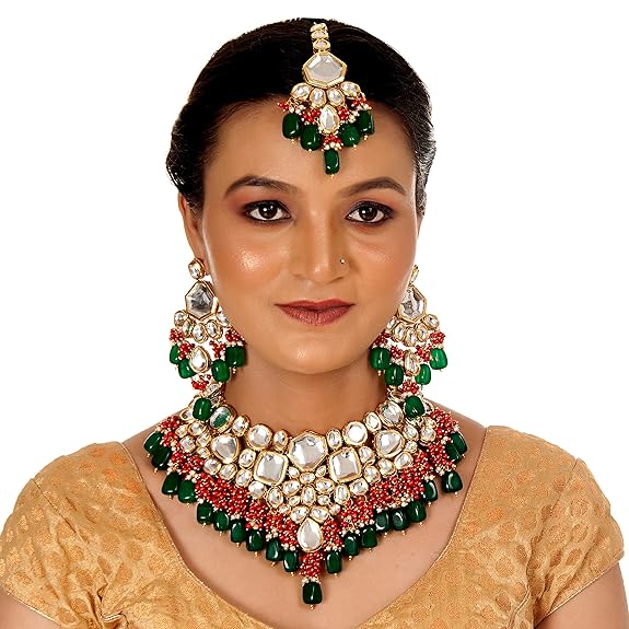 Meenakari 18K Gold plated Multi color Uncut dibbi Kundan Combo Necklace Set - Rajputtrade