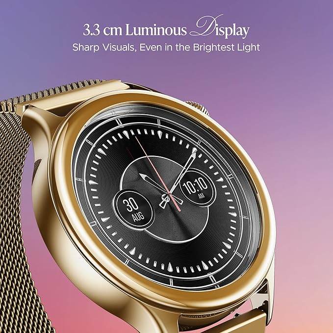 boAt Enigma Daze Women's Luxury Smart Watch w/ 1.3”(3.3cm) Luminous Display, HR & SpO2 (Metallic Gold) - Rajputtrade