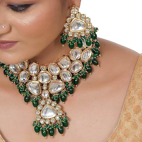 18K Gold-Plated Back Meenakari Uncut Kundan Choker Necklace Jewelry Set for Women & Girls - Rajputtrade