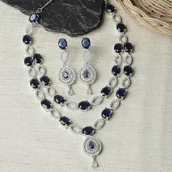 Abstract Necklace With Earrings Jewellery Set For Girls and Women (Blue) - Rajputtrade