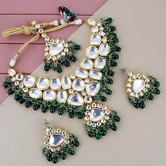18K Gold-Plated Back Meenakari Uncut Kundan Choker Necklace Jewelry Set for Women & Girls - Rajputtrade