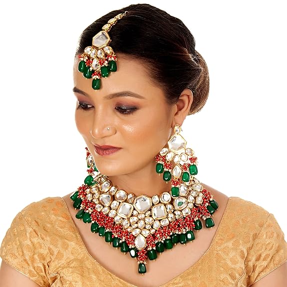 Meenakari 18K Gold plated Multi color Uncut dibbi Kundan Combo Necklace Set - Rajputtrade