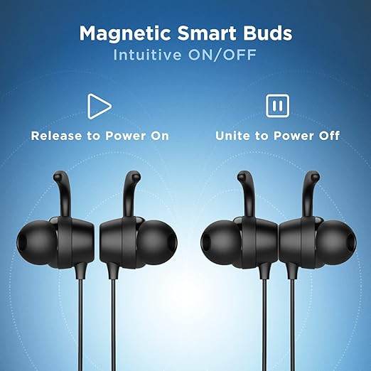 boAt Rockerz 255 Neo in-Ear Bluetooth Neckband with Mic with ENx Tech, Smart Magnetic Buds Active Black) - Rajputtrade