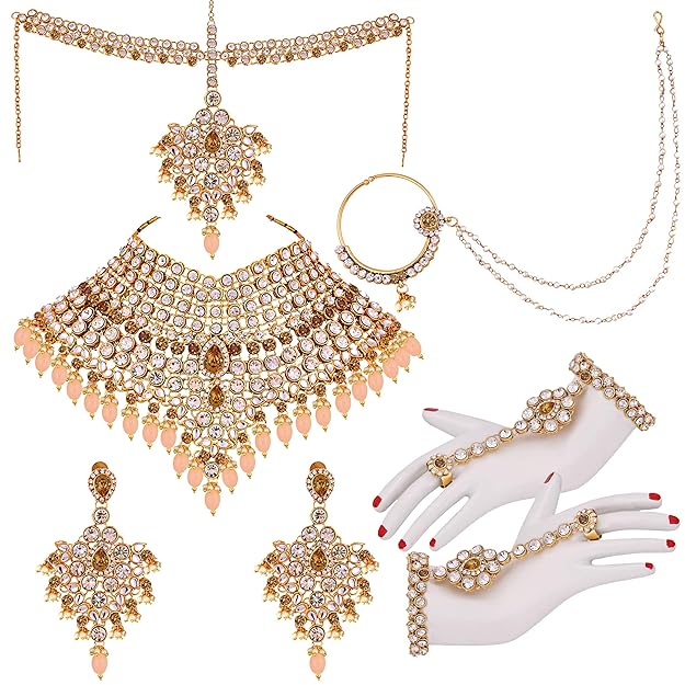 Jewellery Wedding Designer Gold Plated Dulhan Choker Bridal Set with sheeshpatti for Girls & Women - Rajputtrade