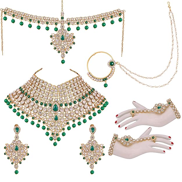 Jewellery Wedding Designer Gold Plated Dulhan Choker Bridal Set with sheeshpatti for Girls & Women - Rajputtrade