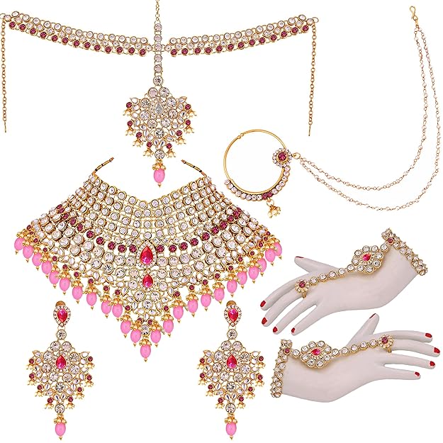 Jewellery Wedding Designer Gold Plated Dulhan Choker Bridal Set with sheeshpatti for Girls & Women - Rajputtrade