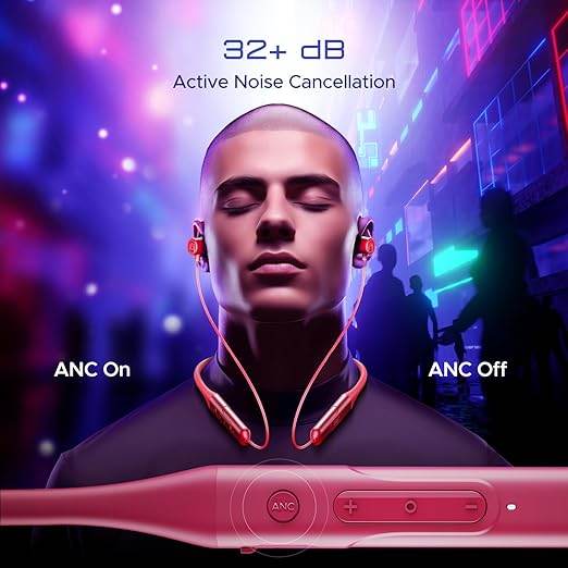 boAt Rockerz 255 ANC, 100Hrs Battery ,Spatial Audio, Active Noise Cancellation(~32dB) Neckbands (Magenta Pop) - Rajputtrade