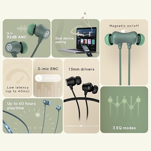 realme Earbuds Wireless 3 Neo in Ear Neckband with 13.4 Mm Dynamic Bass Boost Driver,Upto 32H Playback,Fast Charge, (Green) - Rajputtrade