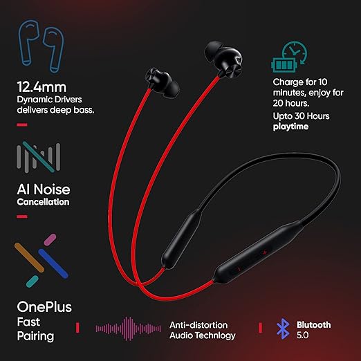 OnePlus Bullets Z2 Bluetooth Wireless in Ear (Acoustic Red) - Rajputtrade