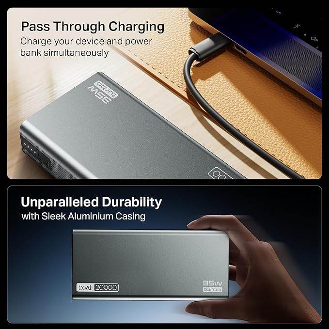 boAt PB435 Turbo 35W Power Bank with 20000mAh (Stone Grey) - Rajputtrade