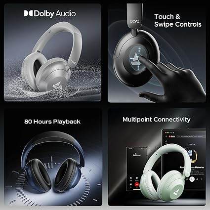 boAt New Launch Rockerz 650 Pro, Touch/Swipe Controls, Dolby Audio, 80Hrs Battery, Wireless Headphone with Mic (Black) - Rajputtrade