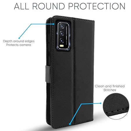 Vivo Y12s / Y20 / Y20i / Y20G Flip Case Leather Finish (Flip Black)