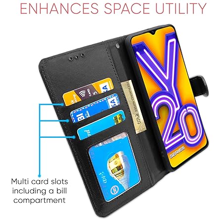 Vivo Y12s / Y20 / Y20i / Y20G Flip Case Leather Finish (Flip Black)