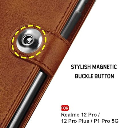 Realme 12 Pro / 12 Pro Plus 5G / Realme P1 Pro 5G | Genuine Leather Finish (Flip Brown)