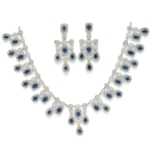 Necklace with Earring Jewellery Set for Girls and Women (Blue) - Rajputtrade