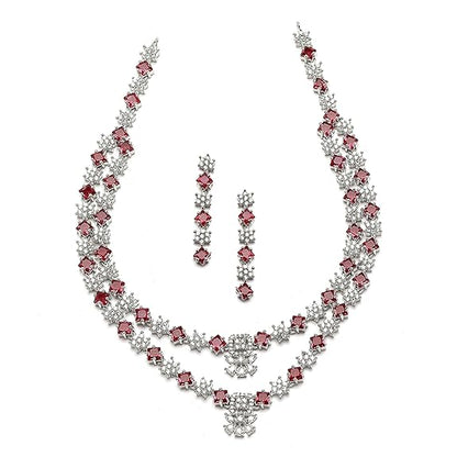 Necklace With Earrings Jewellery Set For Girls and Women (Red) - Rajputtrade